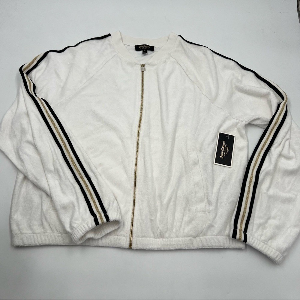 Juicy Couture Black Label White Microterry Track‎ Jacket Racer Stripe XL NWT